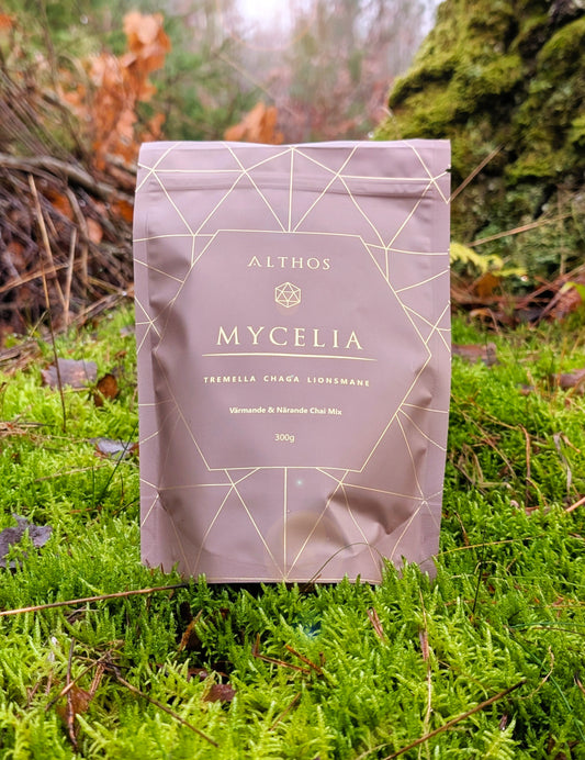 Mycelia chai latte - funktionella svampar, adaptogener, aminosyror och återfuktande örter